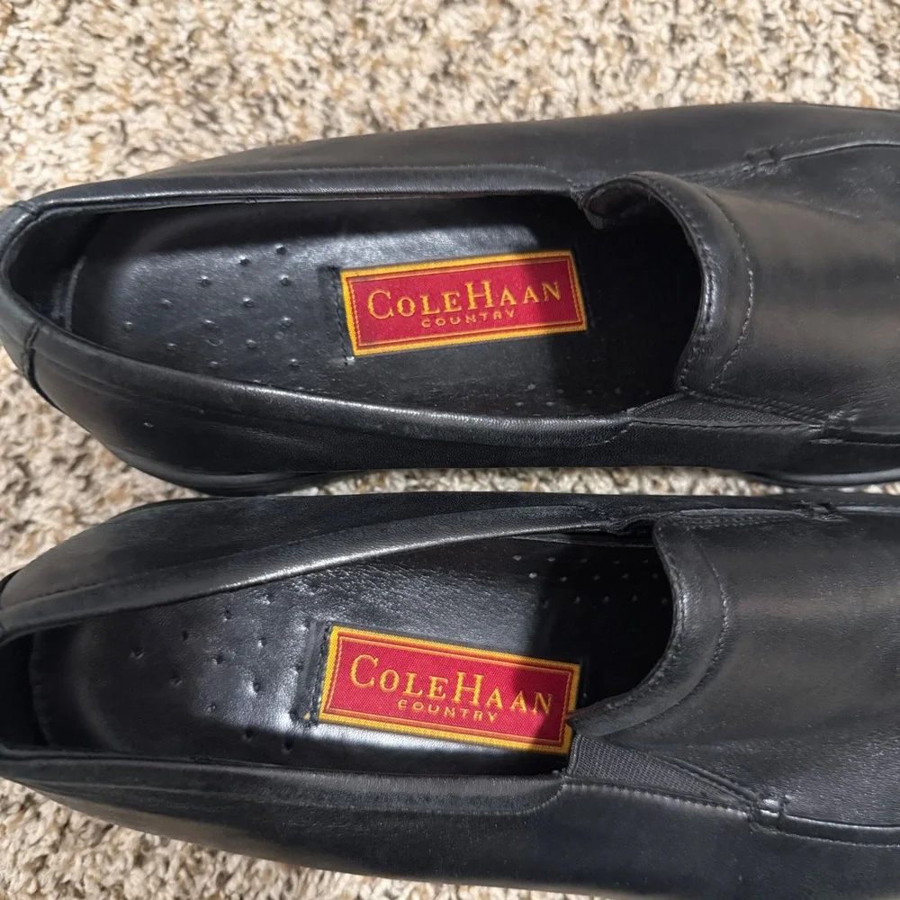 Cole Haan Country Men Black Leather Square Toe Loafers PM10021 Size 11.5M